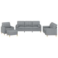 vidaXL 4-delige Loungeset met kussens stof lichtgrijs