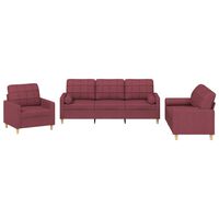 vidaXL Set di Divani 3 pz con Cuscini Rosso Vino in Tessuto
