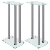 vidaXL Supports de haut-parleurs 2 pcs argenté verre trempé 3 piliers