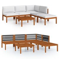 vidaXL 6-delige tuinloungeset met kussens crèmekleurig acaciahout en touw