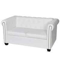 vidaXL Canapea Chesterfield cu 2 locuri, piele artificială, alb