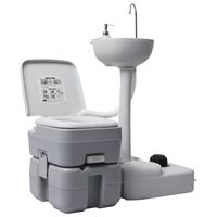 vidaXL Set de lavabo con pedestal e inodoro portátil para camping gris